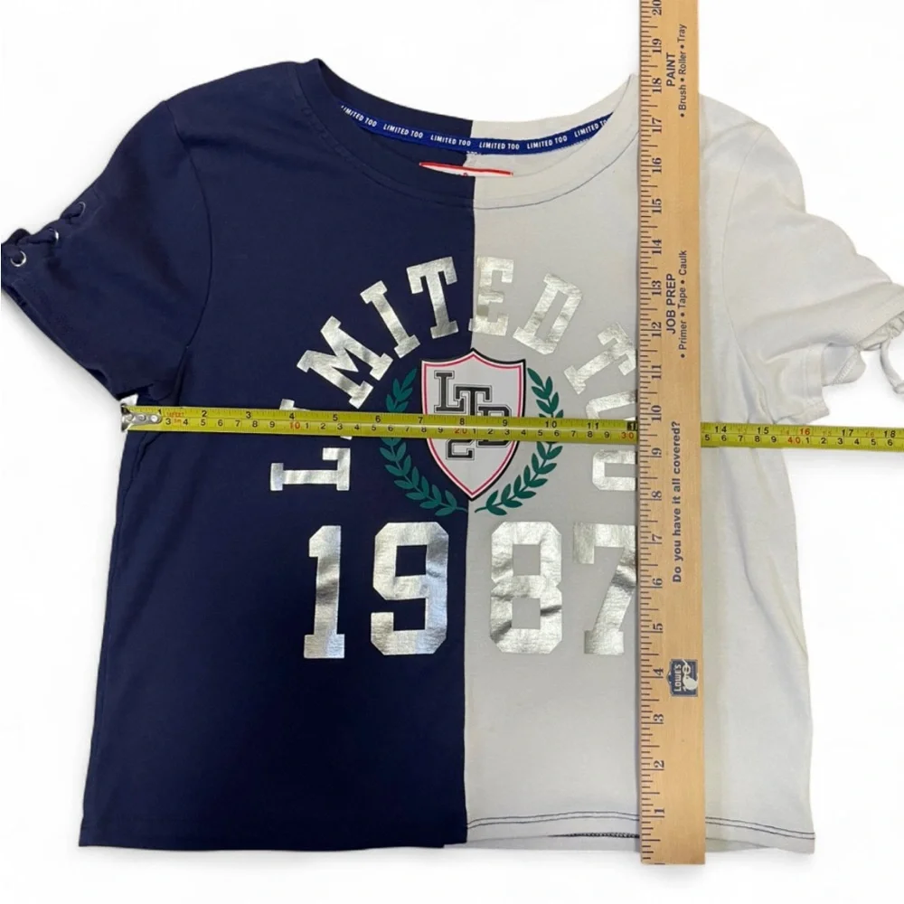Limited Too⚜️ Vintage 1997 ⚜️Color Block Lace-Up Tee Navy/White L (Girls 12/14)